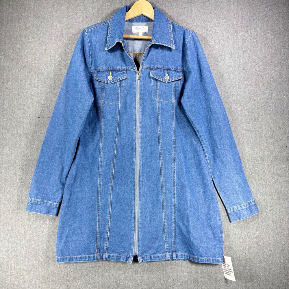 Miss Selfridge Denim Dress NWT Size 14 Blue Zip Front Long Sleeve Mini Cotton